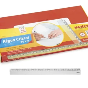 Régua Plástica 30 Cm Transparente Waleu – Caixa com 100 Unidades