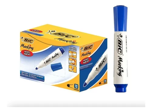 Pincel Marcador BIC Marking Recarregável Ponta Redonda Azul – Caixa com 12 unidades