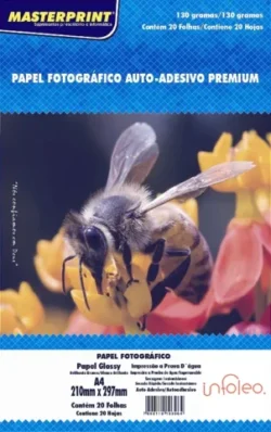 Papel Fotográfico A4 130g Adesivo Glossy Premium Masterprint 20 Folhas